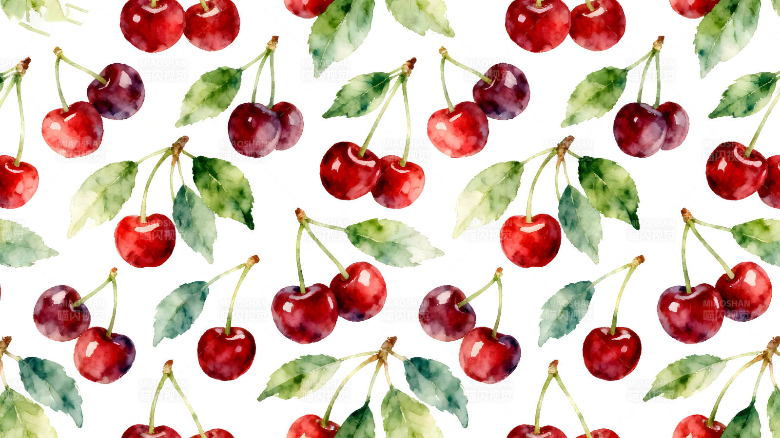 手绘樱桃图案无缝背景图片