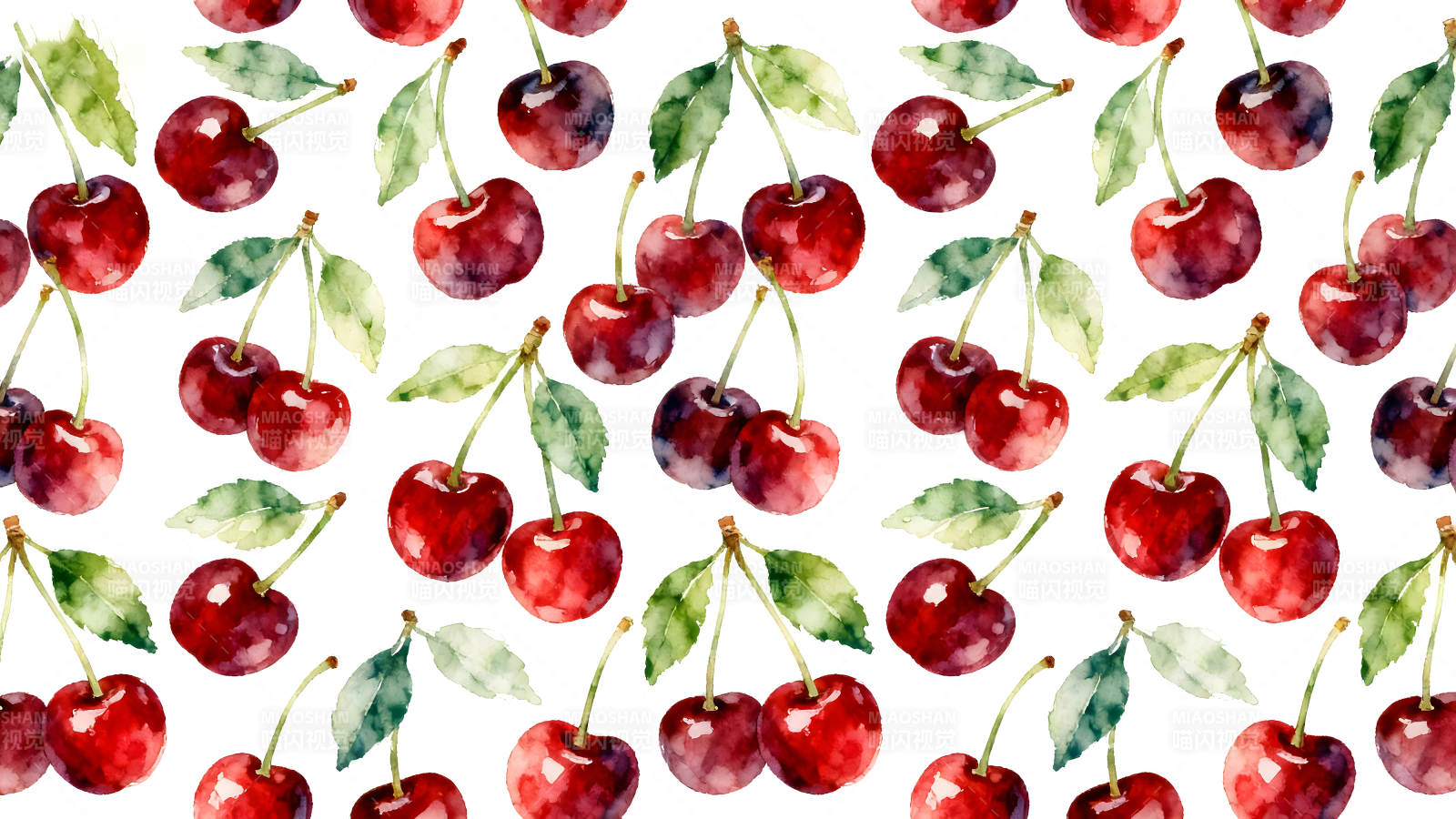 水彩樱桃图案白底背景图片
