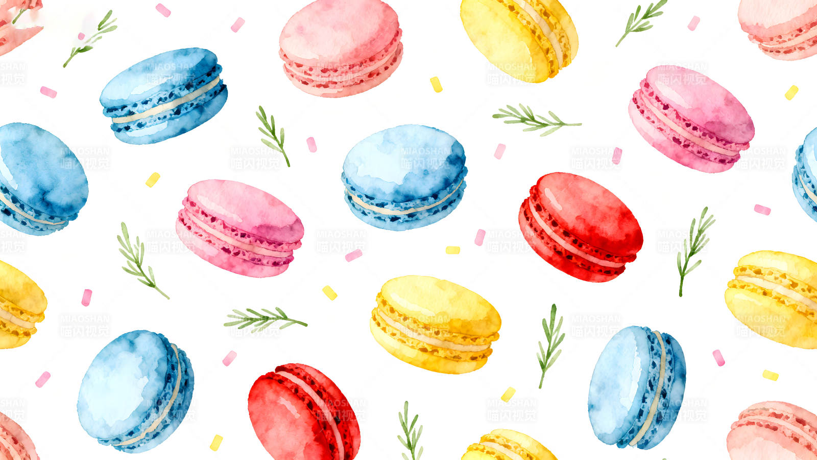 水彩马卡龙与装饰图案图片