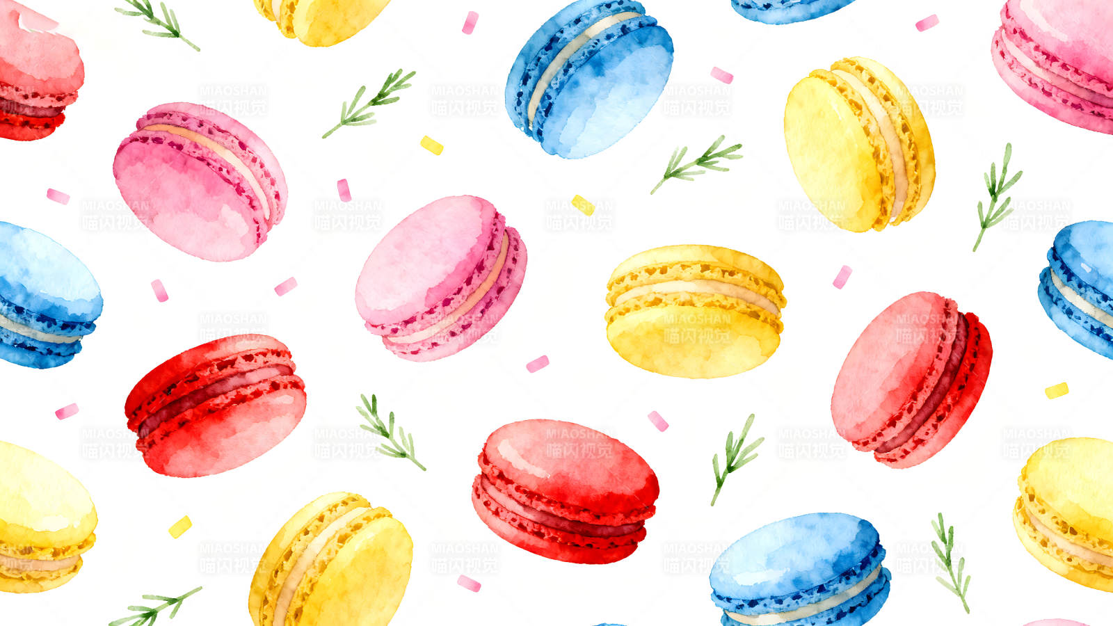 水彩马卡龙图案设计甜点美食风图片