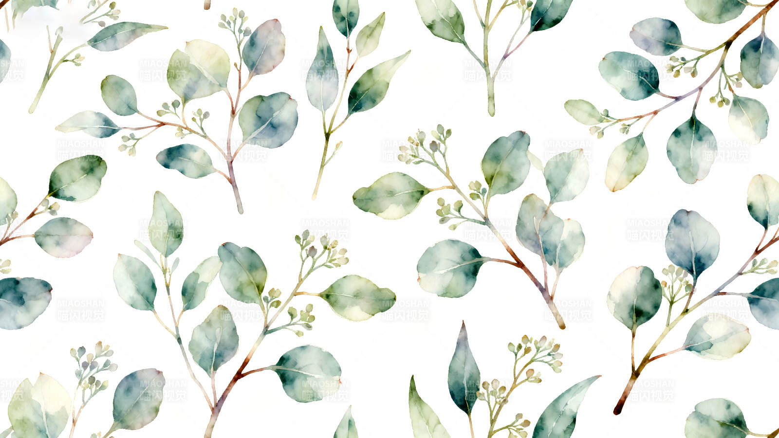 水彩桉树叶图案设计图片