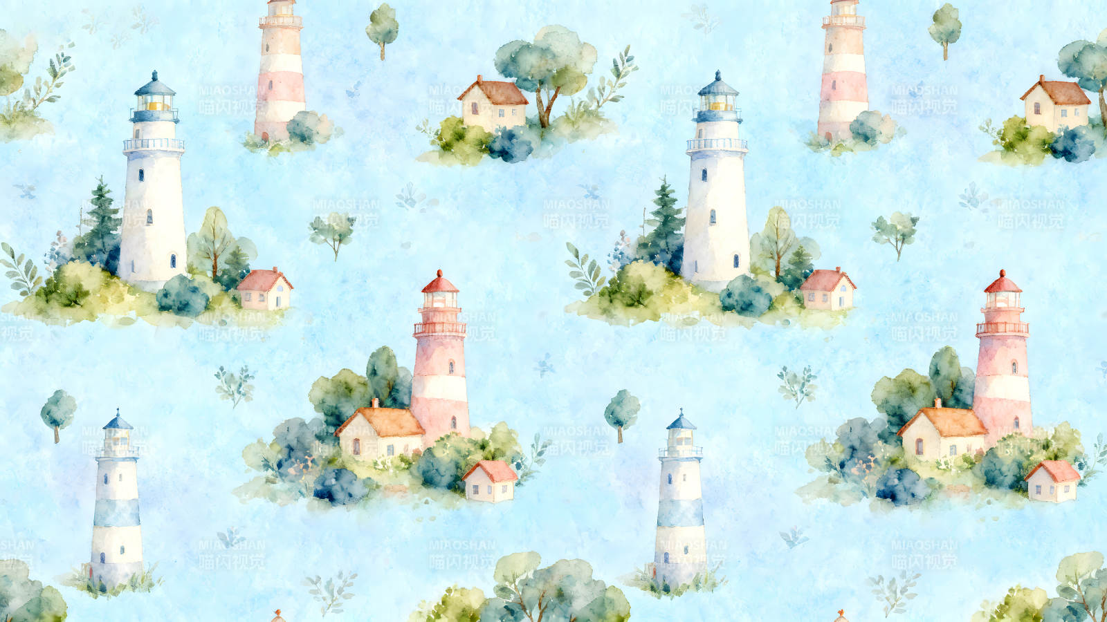 水彩灯塔风景图案装饰图片