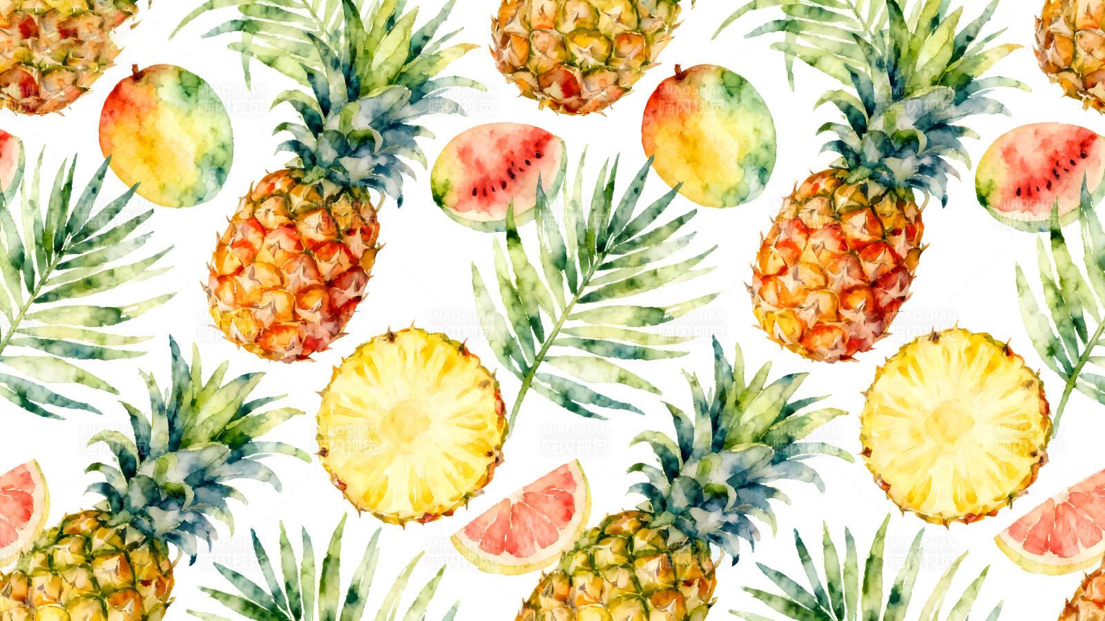 水彩热带水果图案设计图片