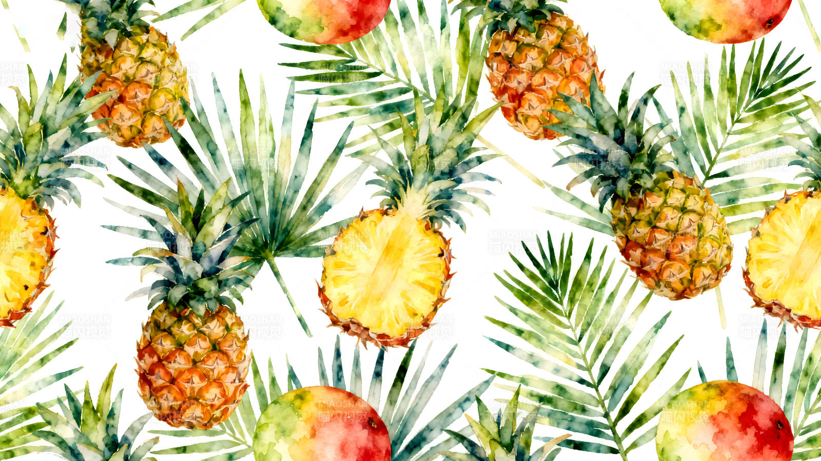 热带水果与叶子装饰图案图片