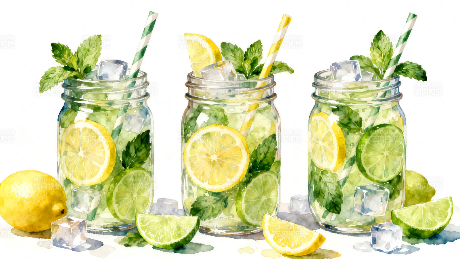 水彩柠檬薄荷饮品清新诱人图片