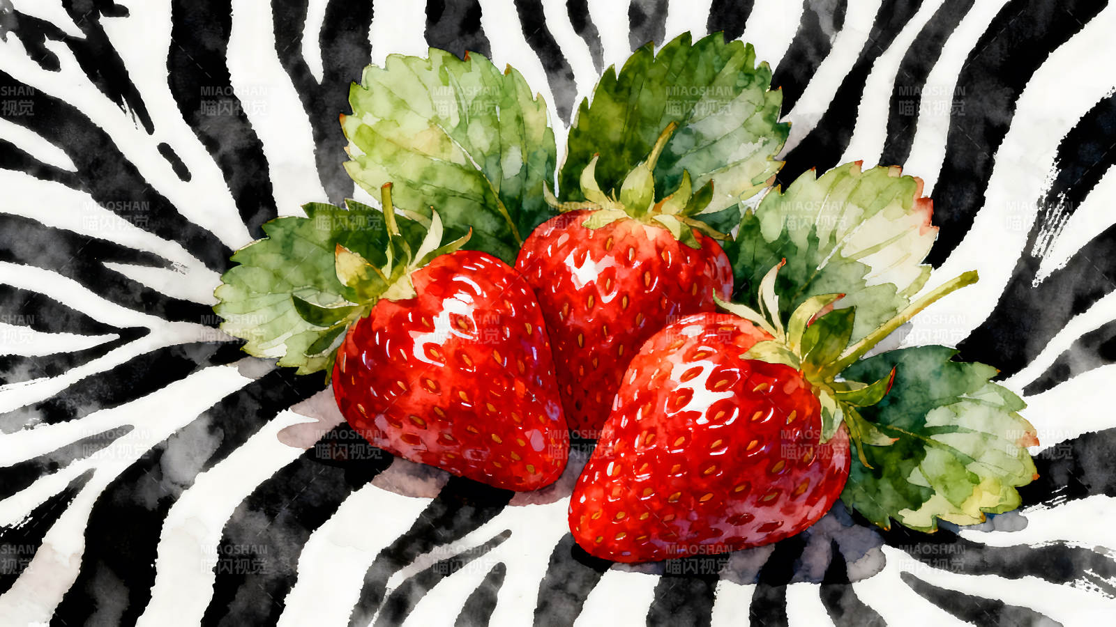 草莓与斑马纹理艺术图片