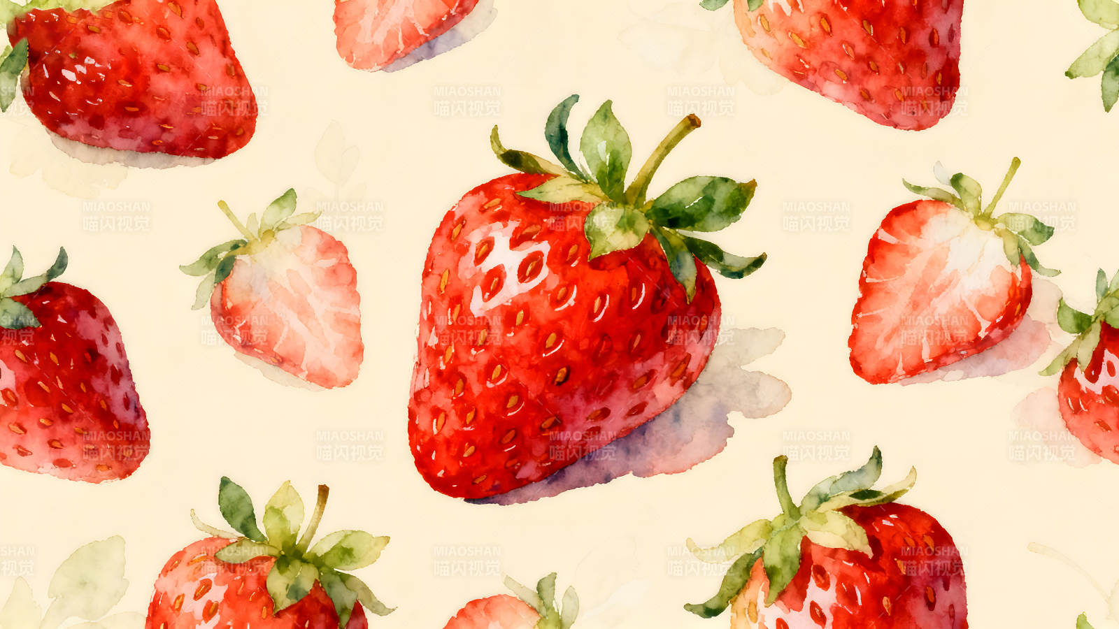 水彩草莓的平铺图案图片