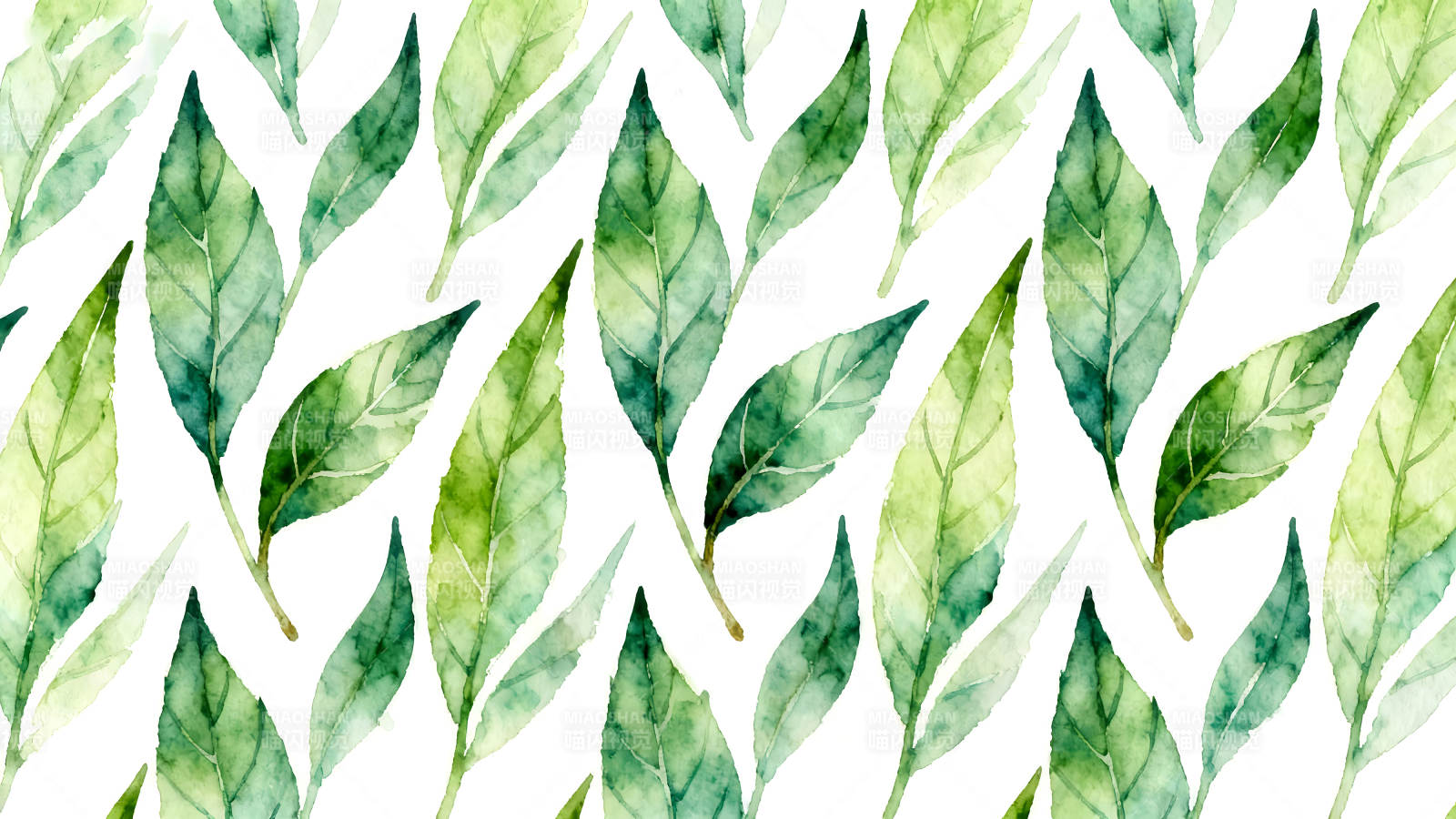 水彩绿叶纹理背景图案图片