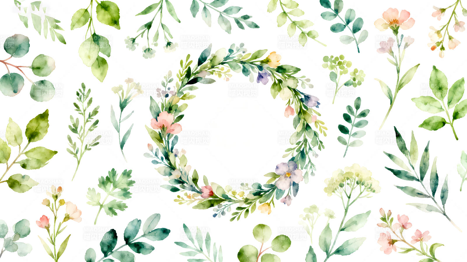 水彩风格花卉环绕设计图片