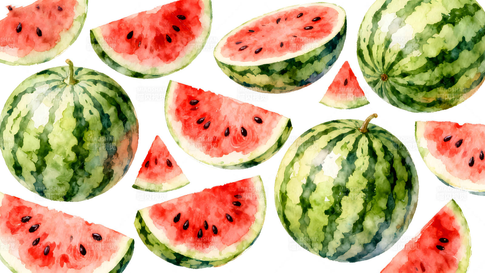 水彩西瓜图案清新果蔬绘画图片