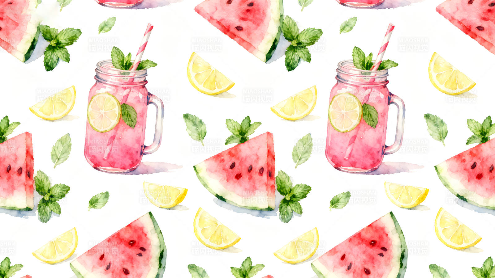 夏日清凉水彩主题素材图片