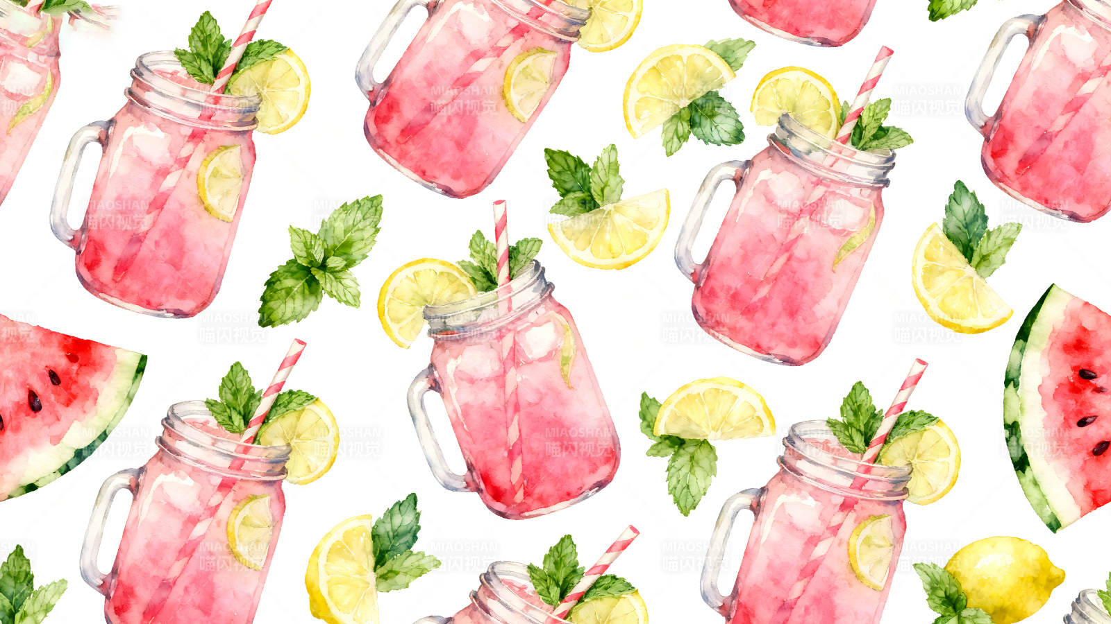 夏日粉色饮料与水果图案图片