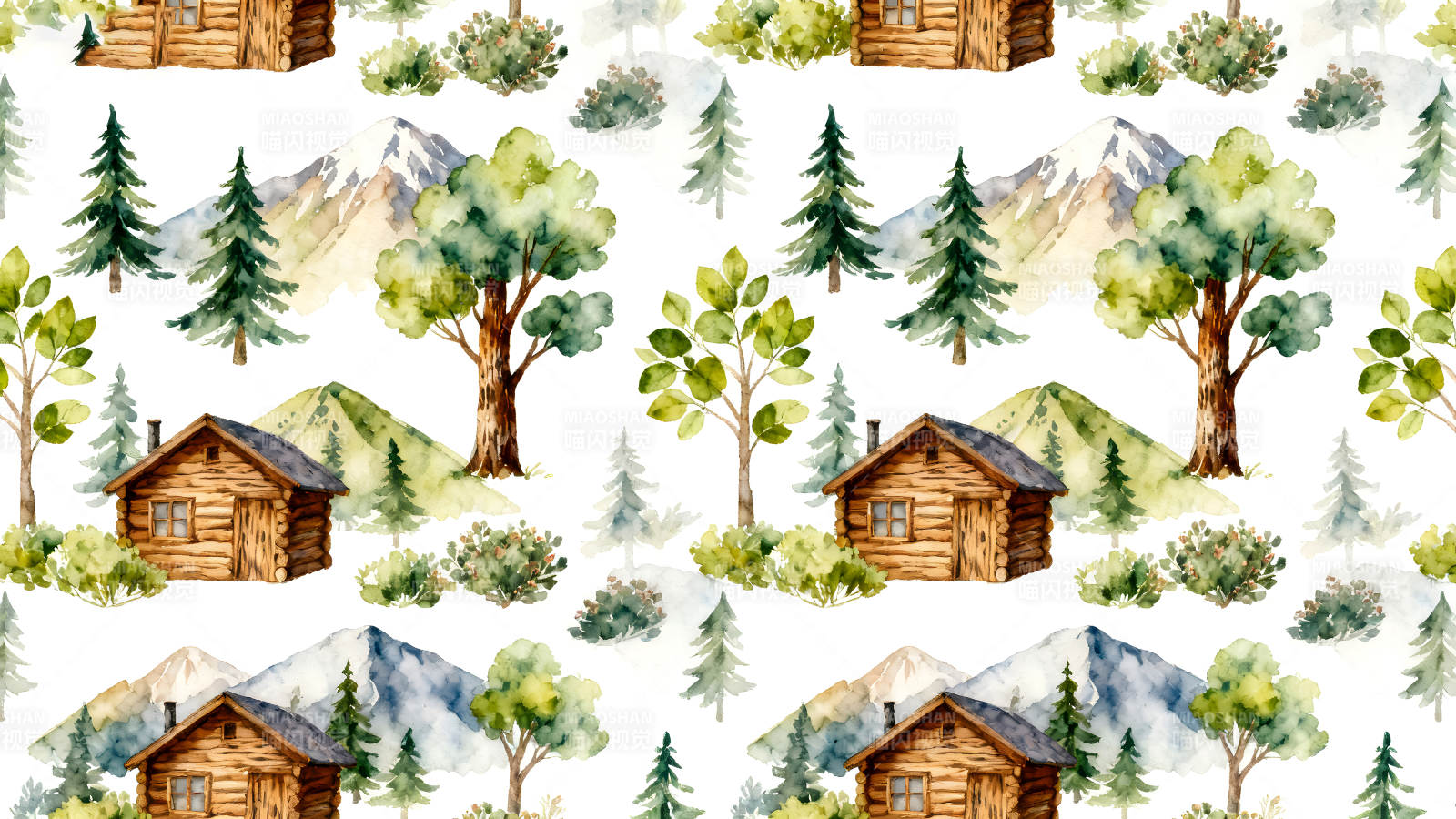 水彩森林小屋图案图片