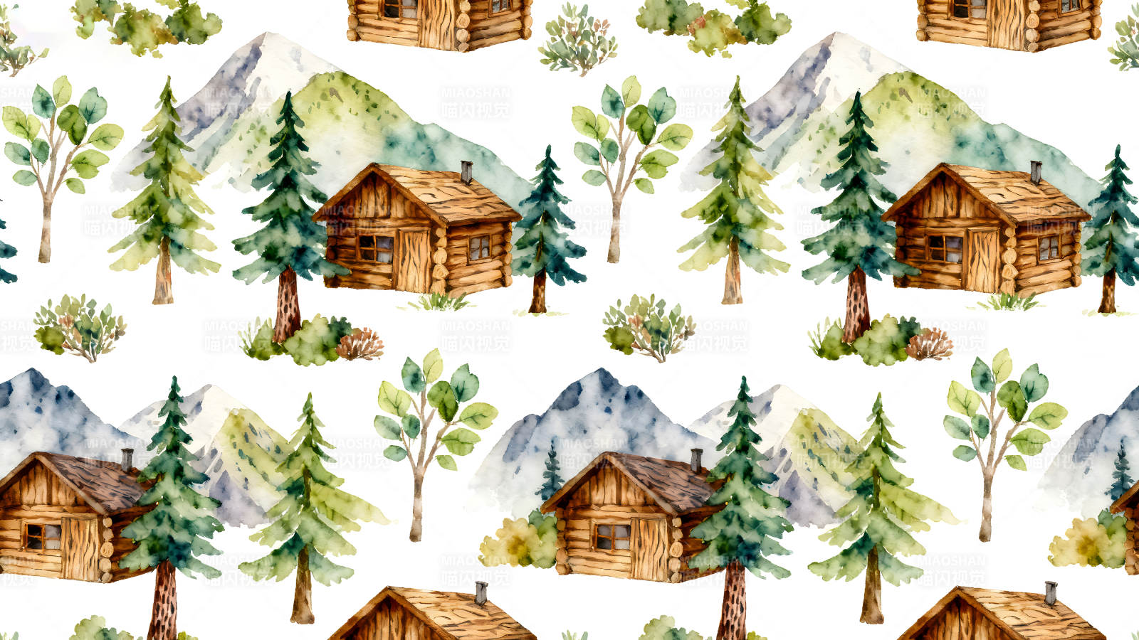 水彩风格的山林图案图片