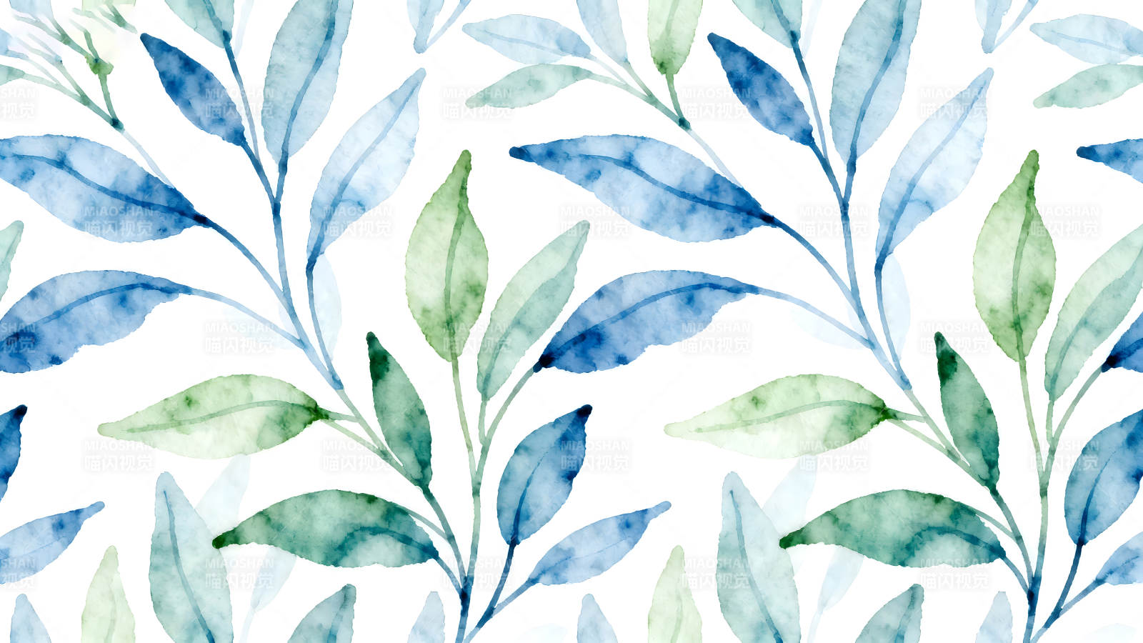水彩叶子图案清新背景图片