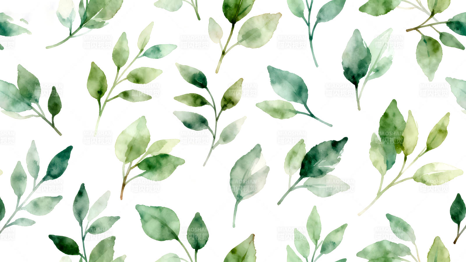 水彩绿叶图案清新自然图片