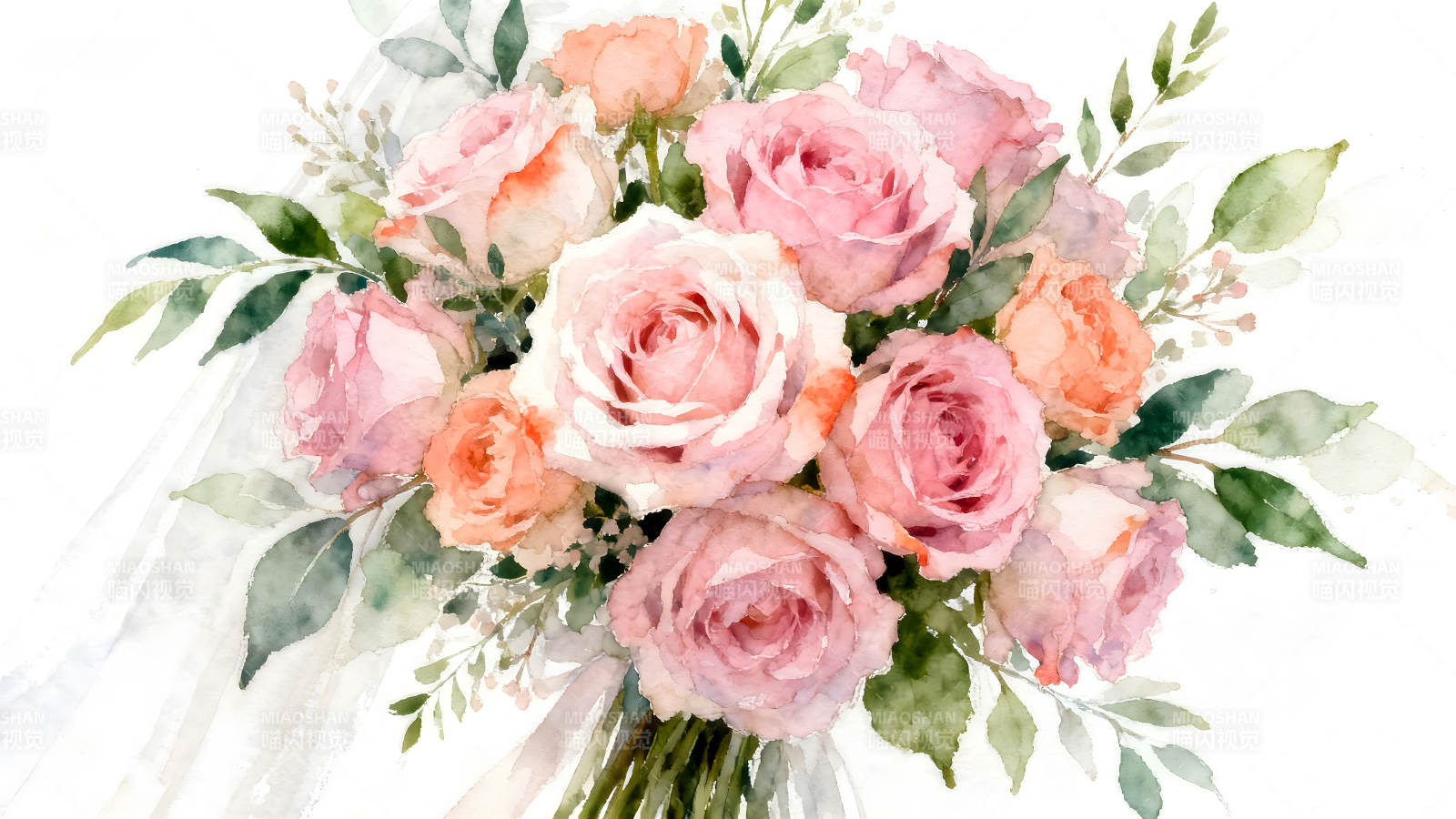 水彩玫瑰花束优雅清新图片
