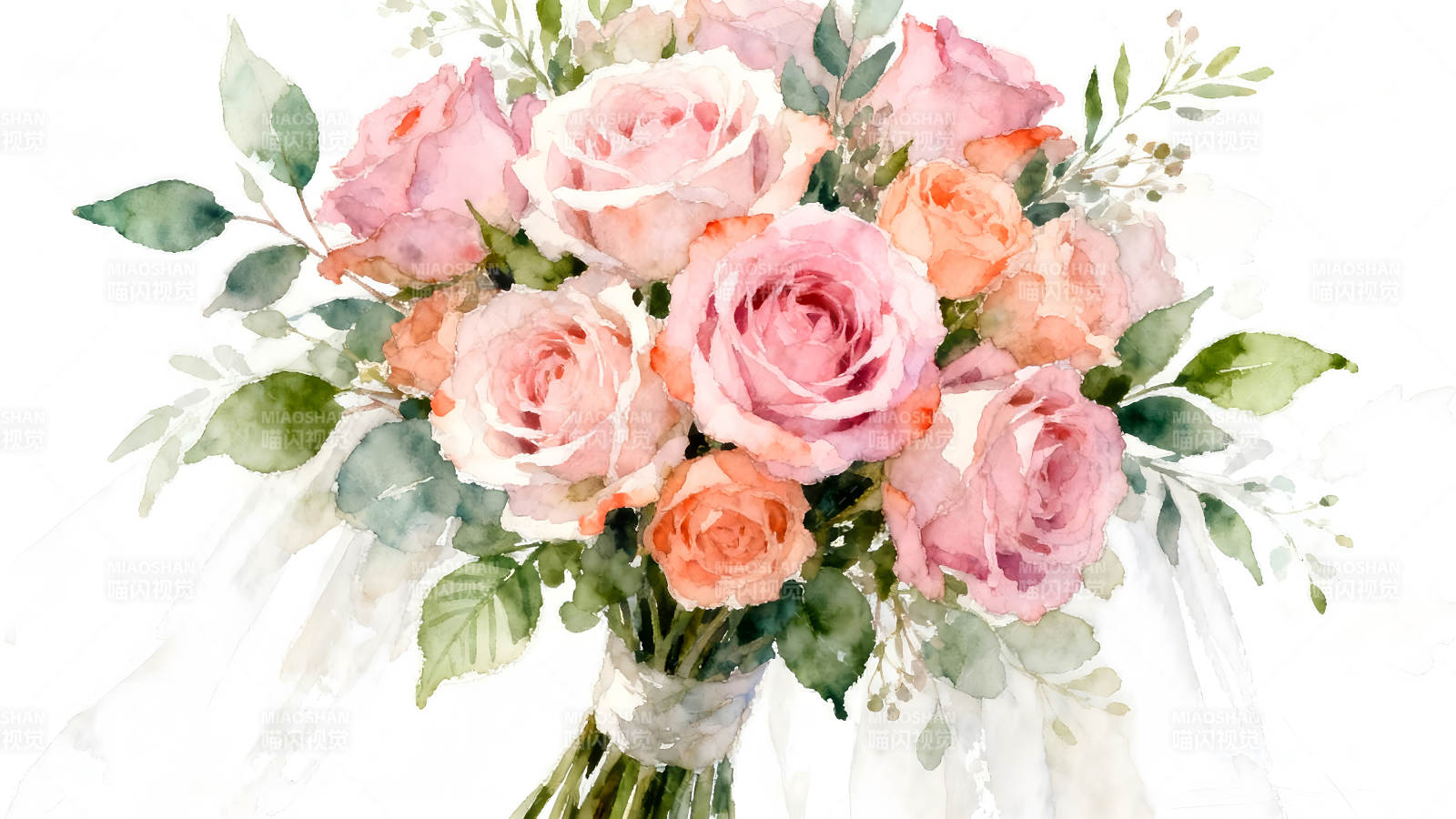 水彩玫瑰花束美丽典雅图片