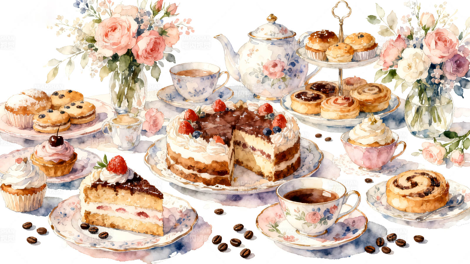 精致的下午茶甜点摆盘图片