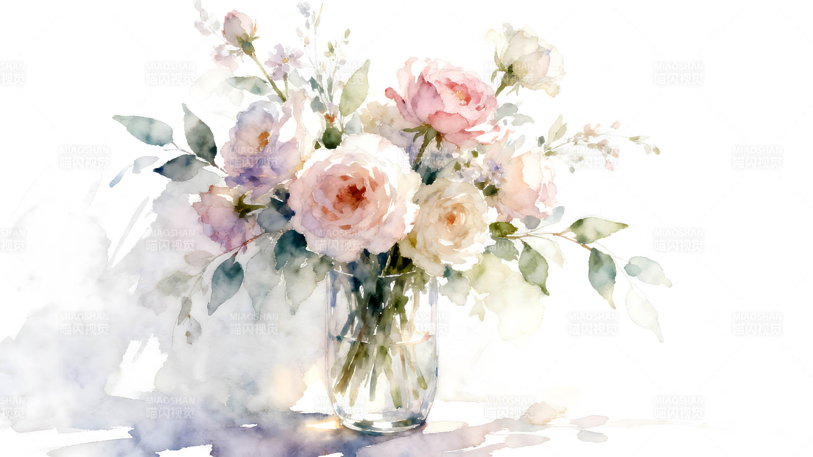 水彩花束插画唯美清新图片