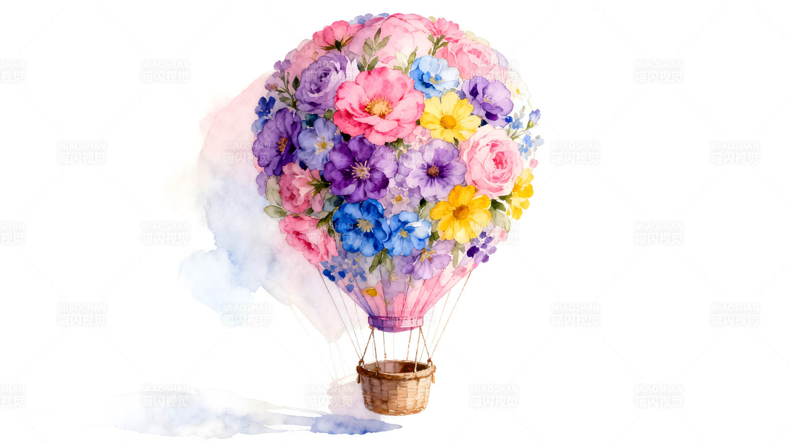 花卉热气球水彩画图片
