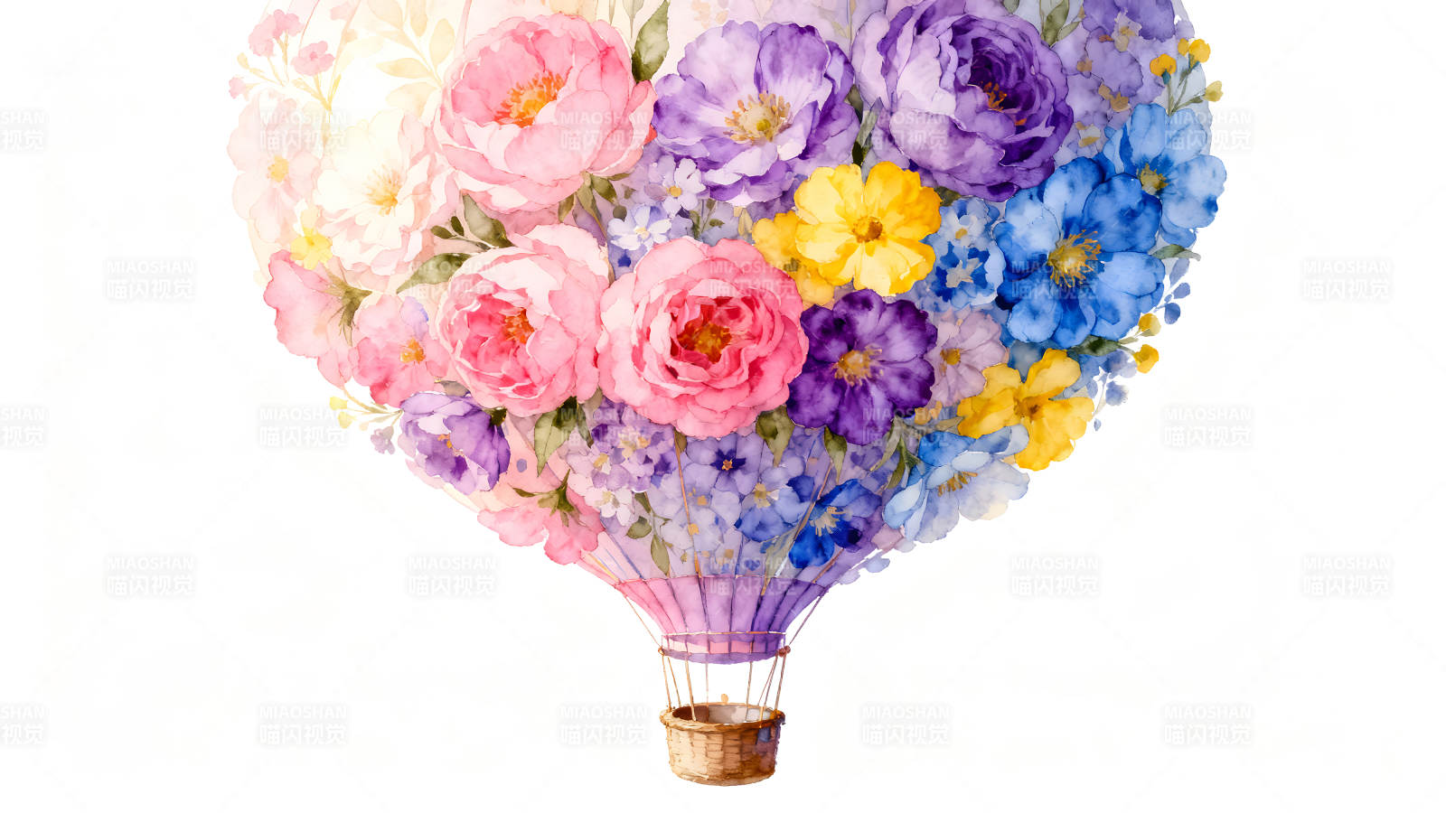 水彩花卉热气球图画图片
