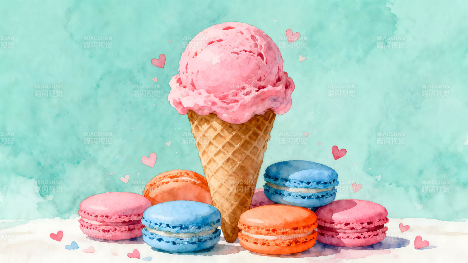 冰淇淋马卡龙甜点组合图片