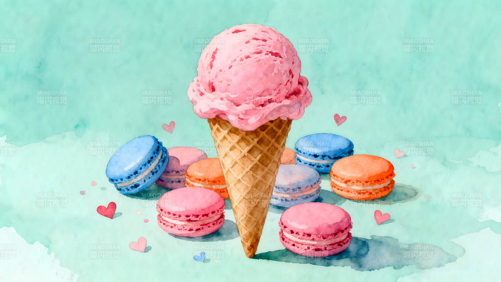 冰淇淋马卡龙主题温馨图图片