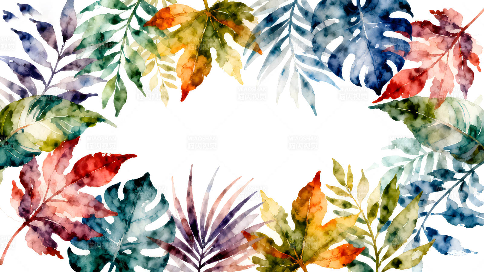 水彩叶子边框装饰图片