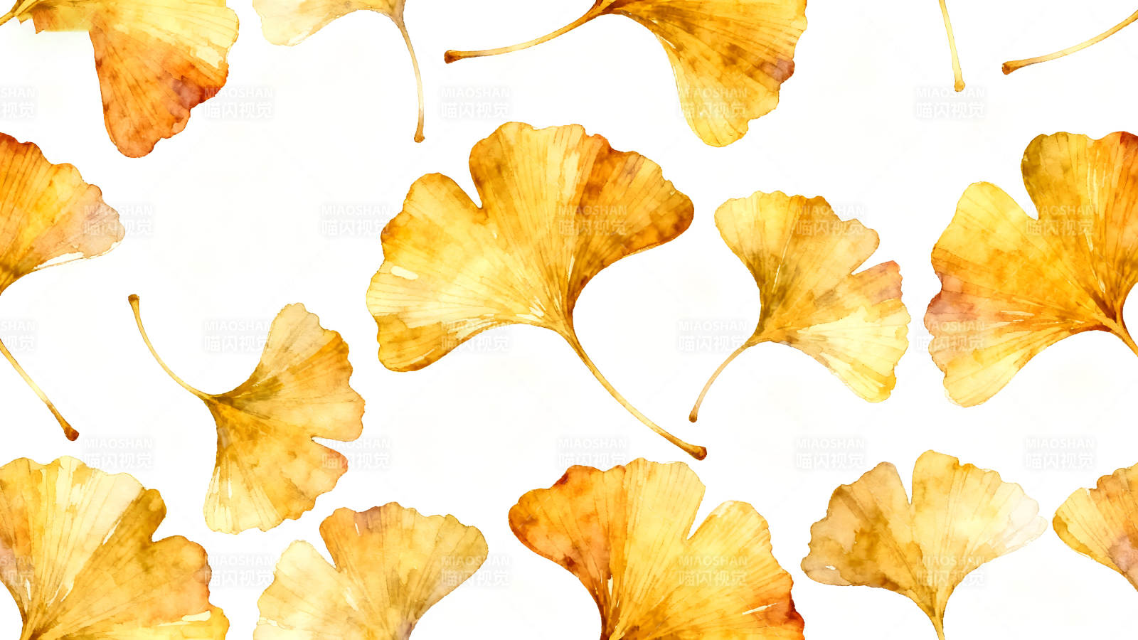 秋日银杏叶散落画作图片