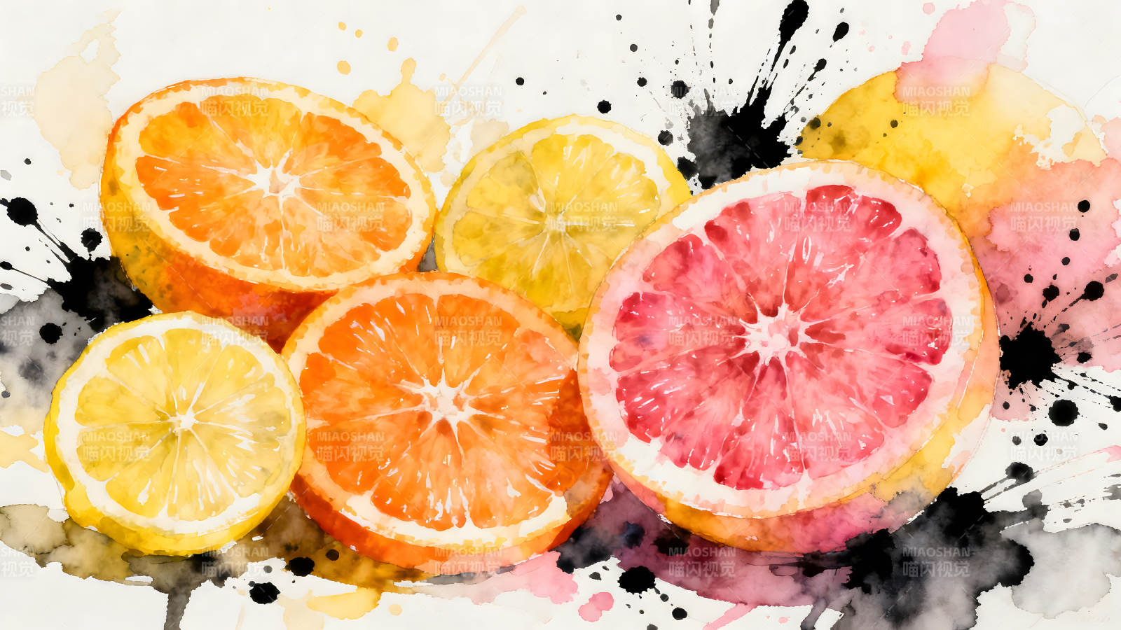 水彩水果切片组合画面图片