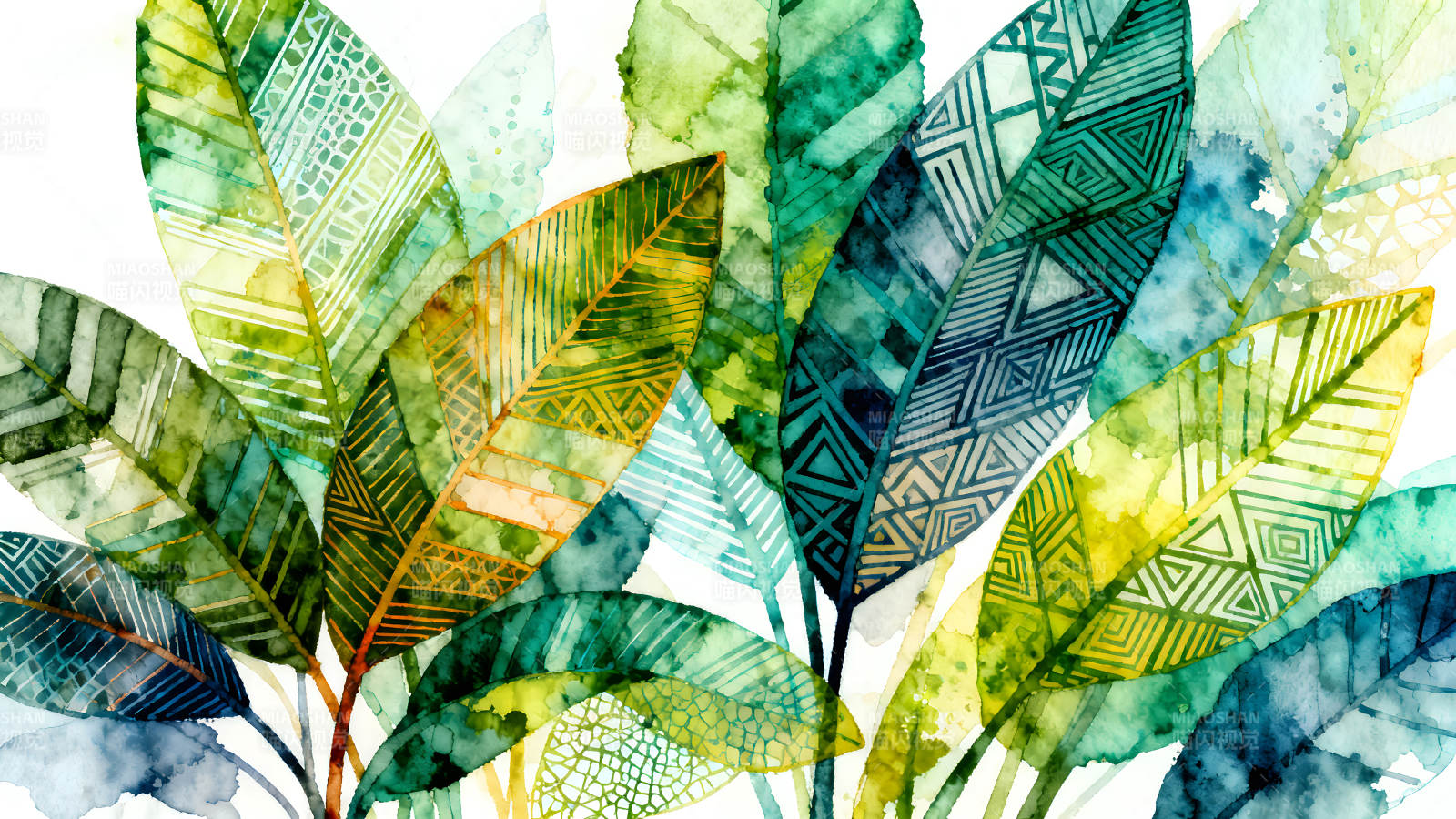 水彩纹理热带叶子装饰艺术图片