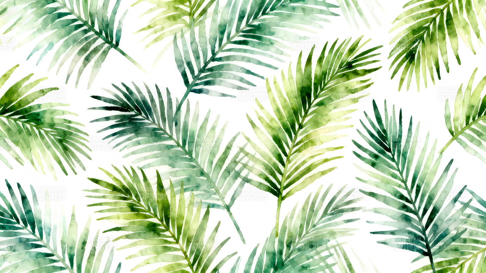 水彩风格的绿色棕榈叶图案图片