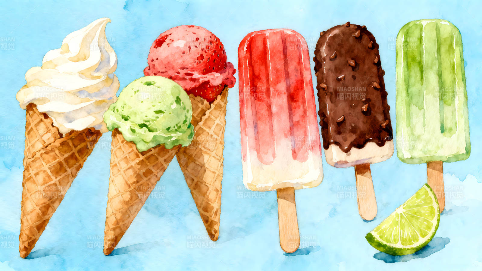 冰淇淋和冰棍的清爽夏日图片