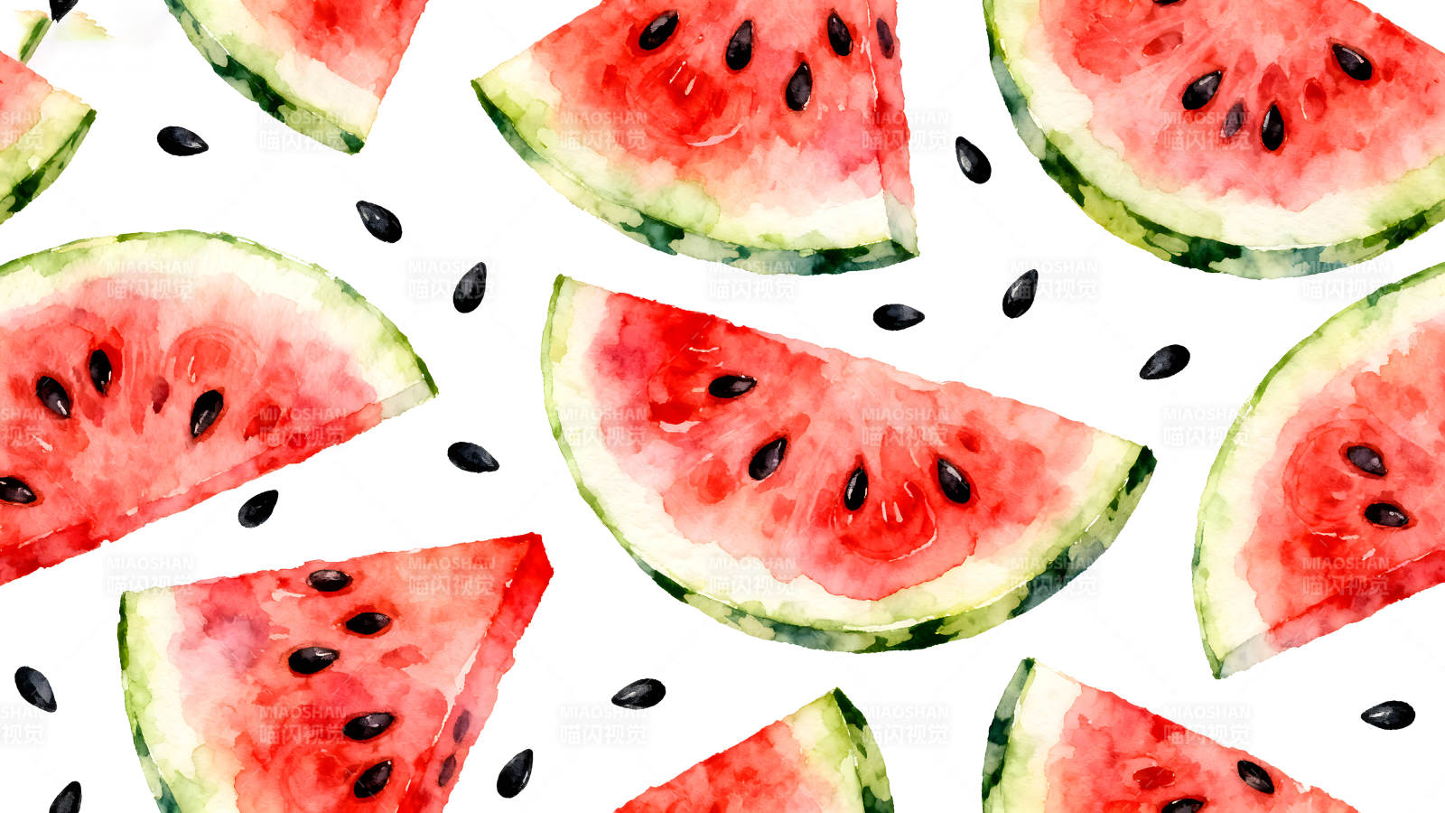 西瓜切片的水彩画风格图图片
