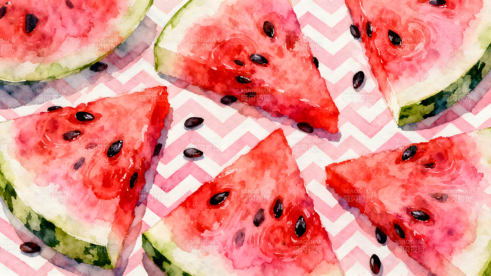 水彩西瓜特写夏日清凉美食图片