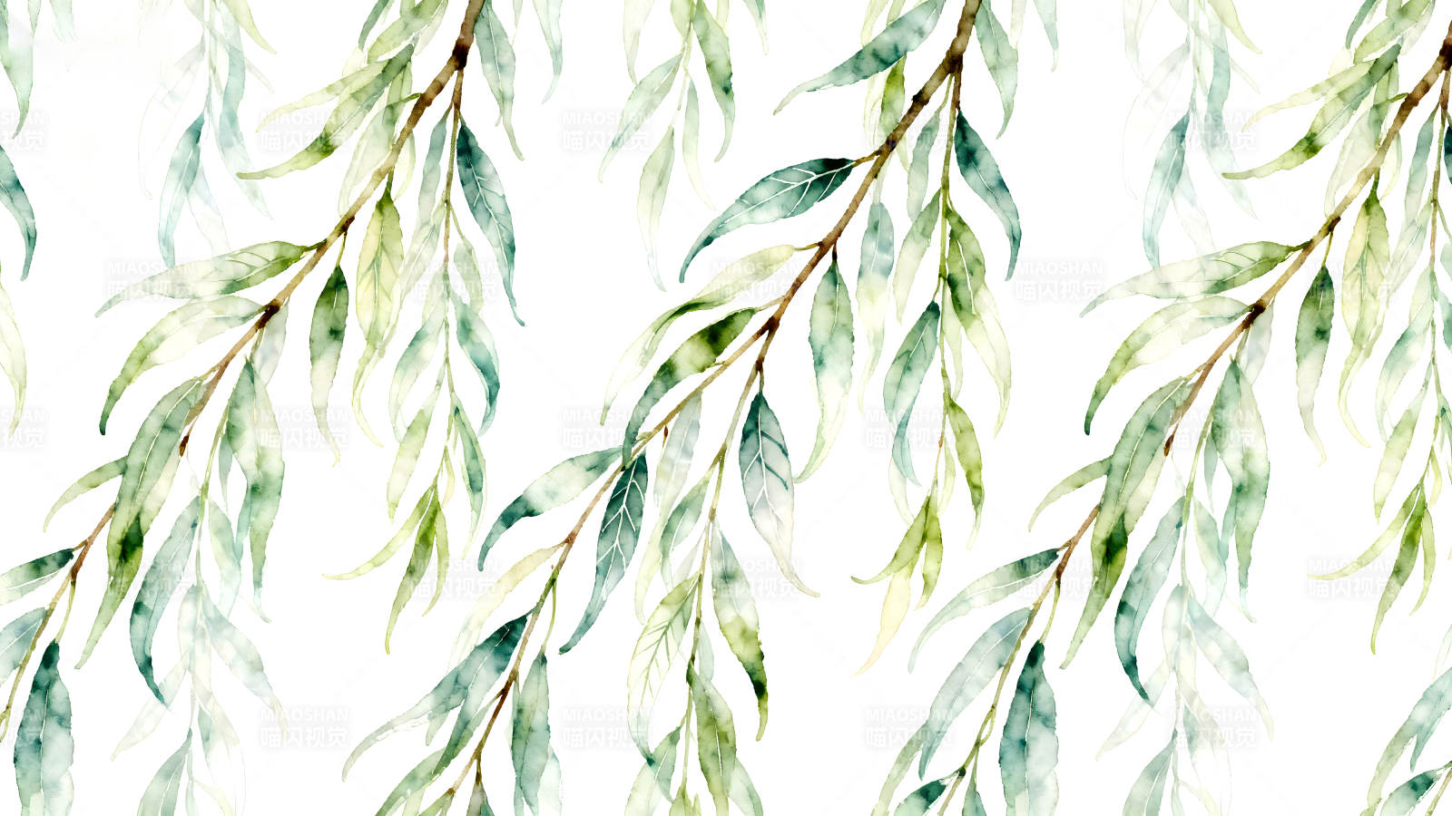 水彩风格的柳树枝叶图案图片