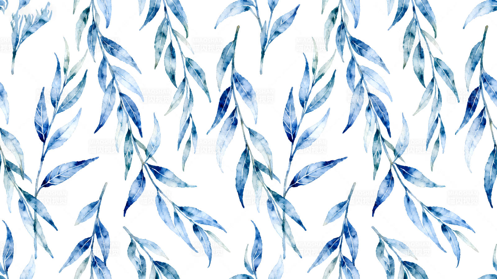 水彩风格的蓝色枝叶图案图片