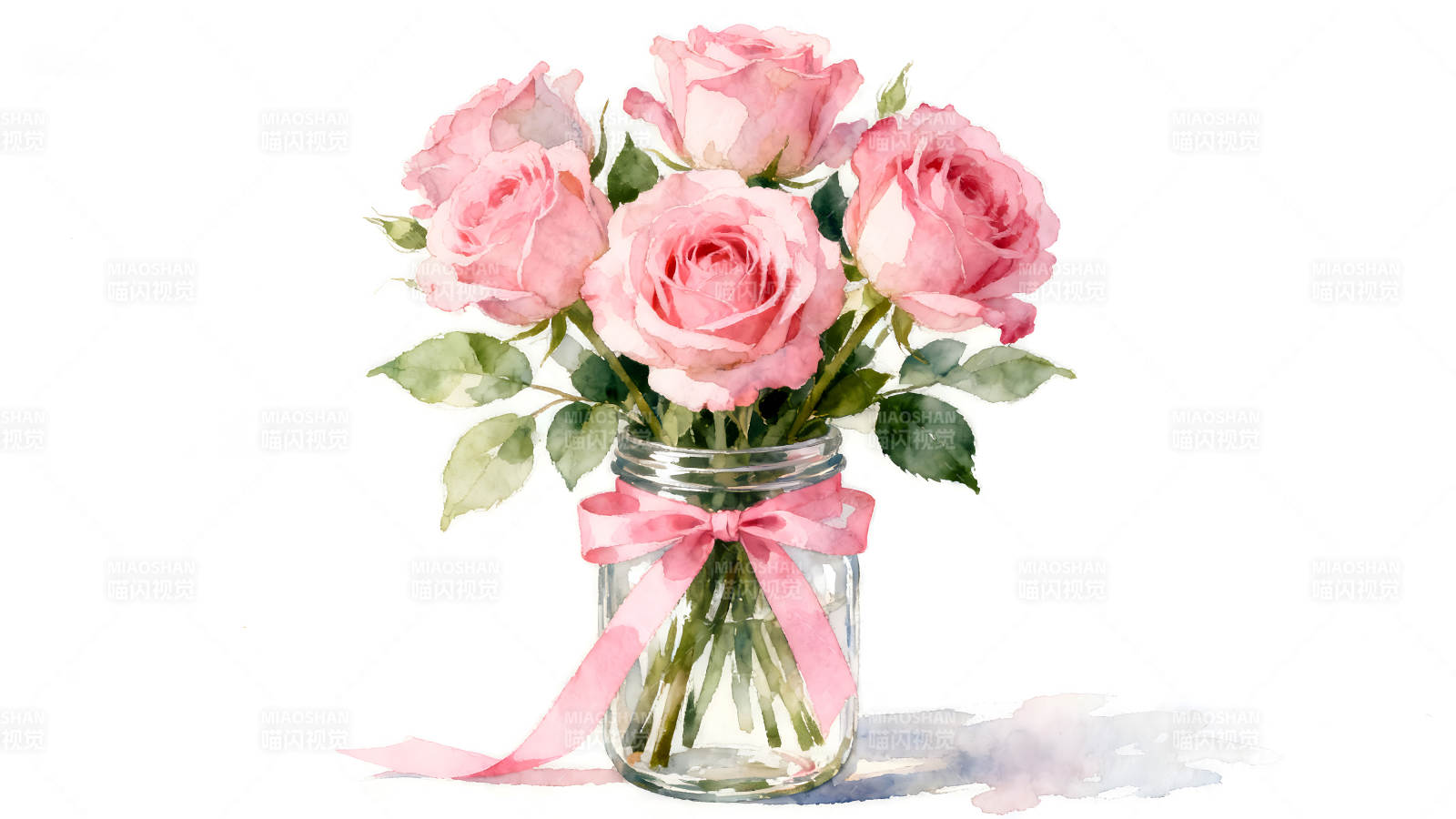 粉色玫瑰花束水彩画图片