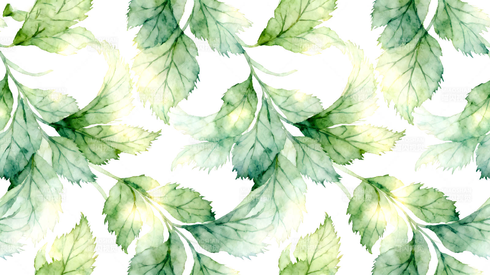 水彩风格的绿色叶片图案图片