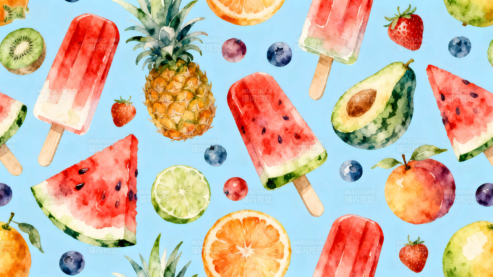 水彩风格的夏日水果图案图片