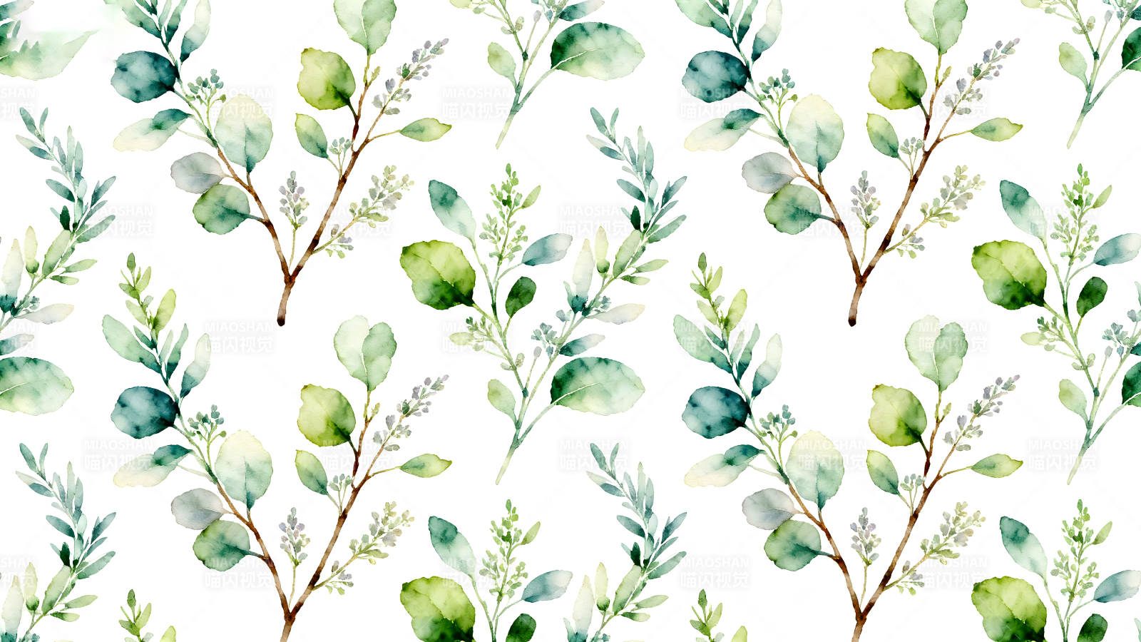 水彩风格的叶子重复图案图片
