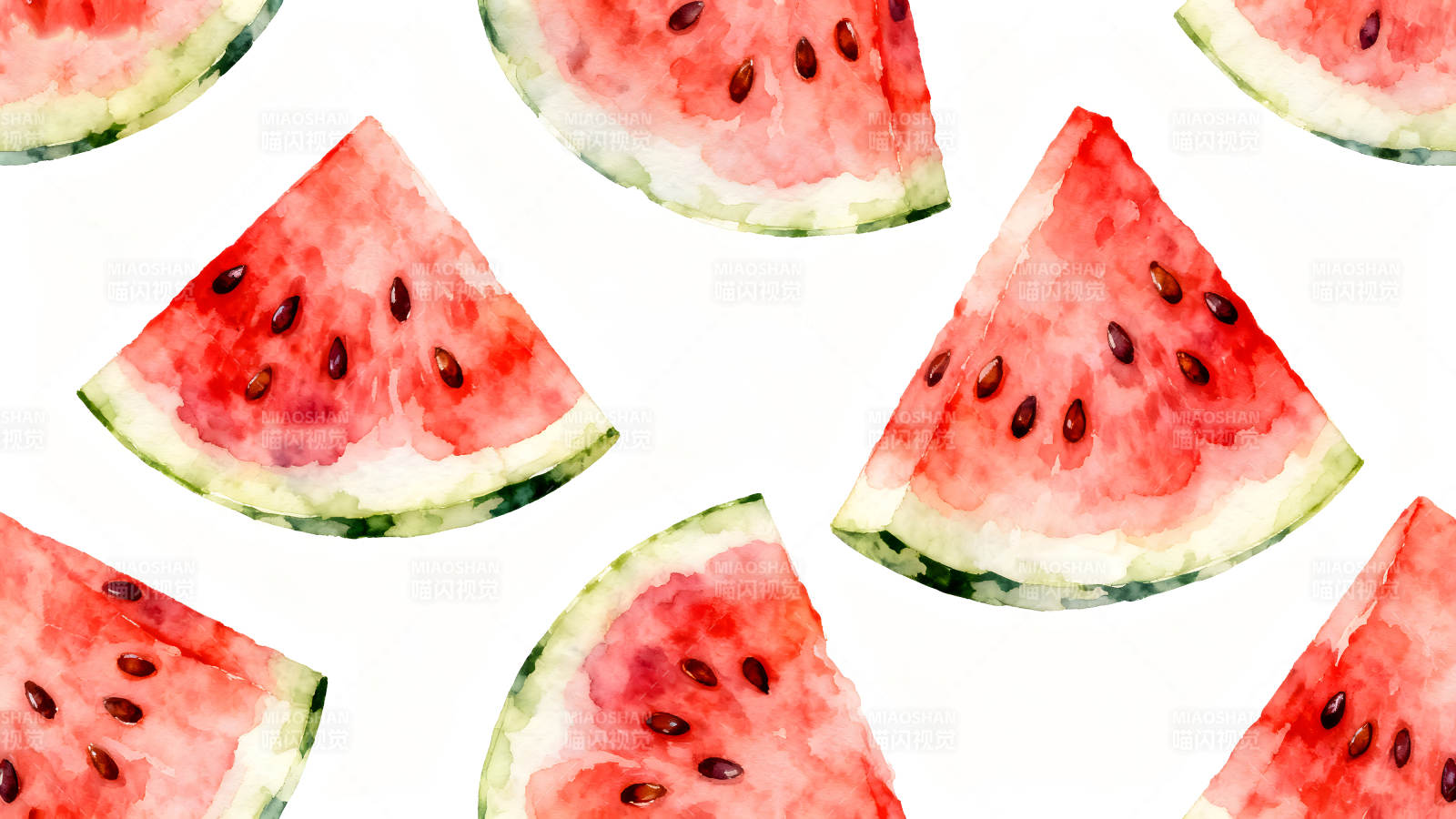 水彩风格西瓜切片鲜美多汁图片