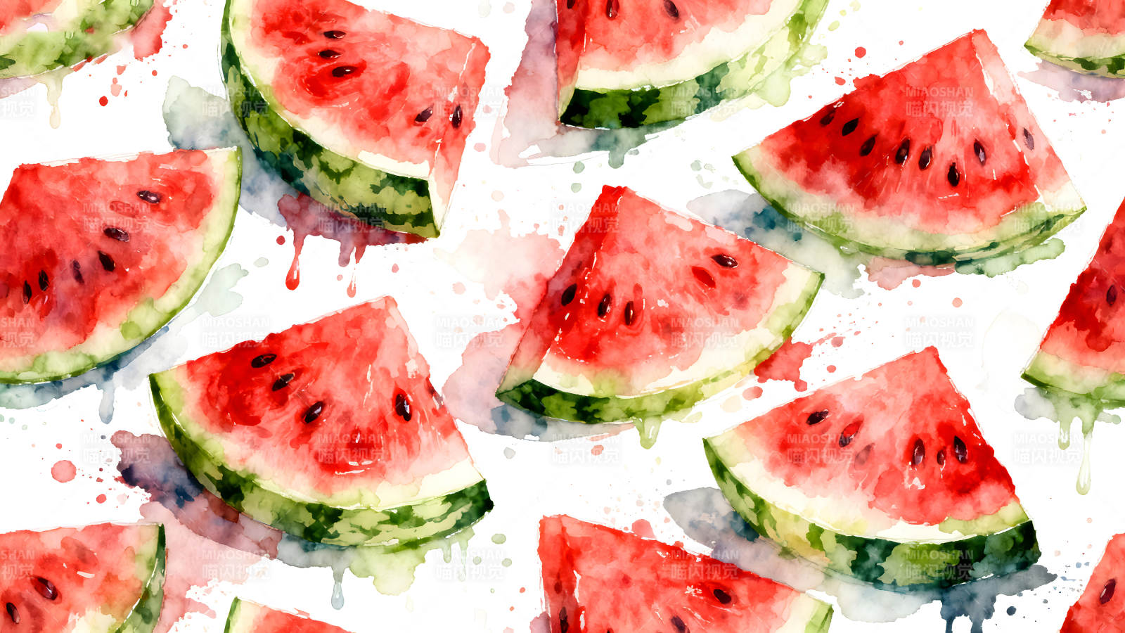 水彩西瓜切片图案图片