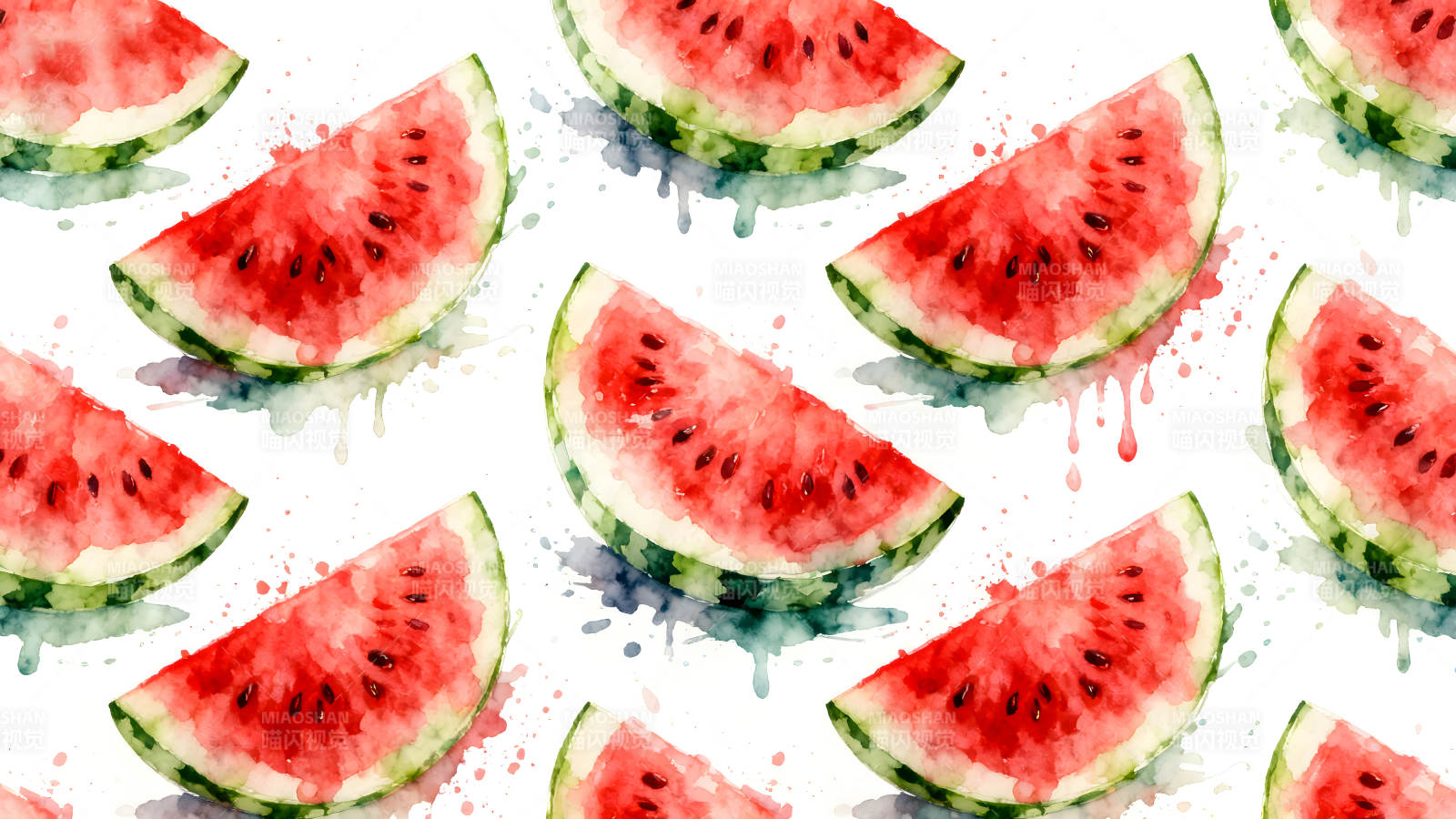 水彩西瓜切片图案图片