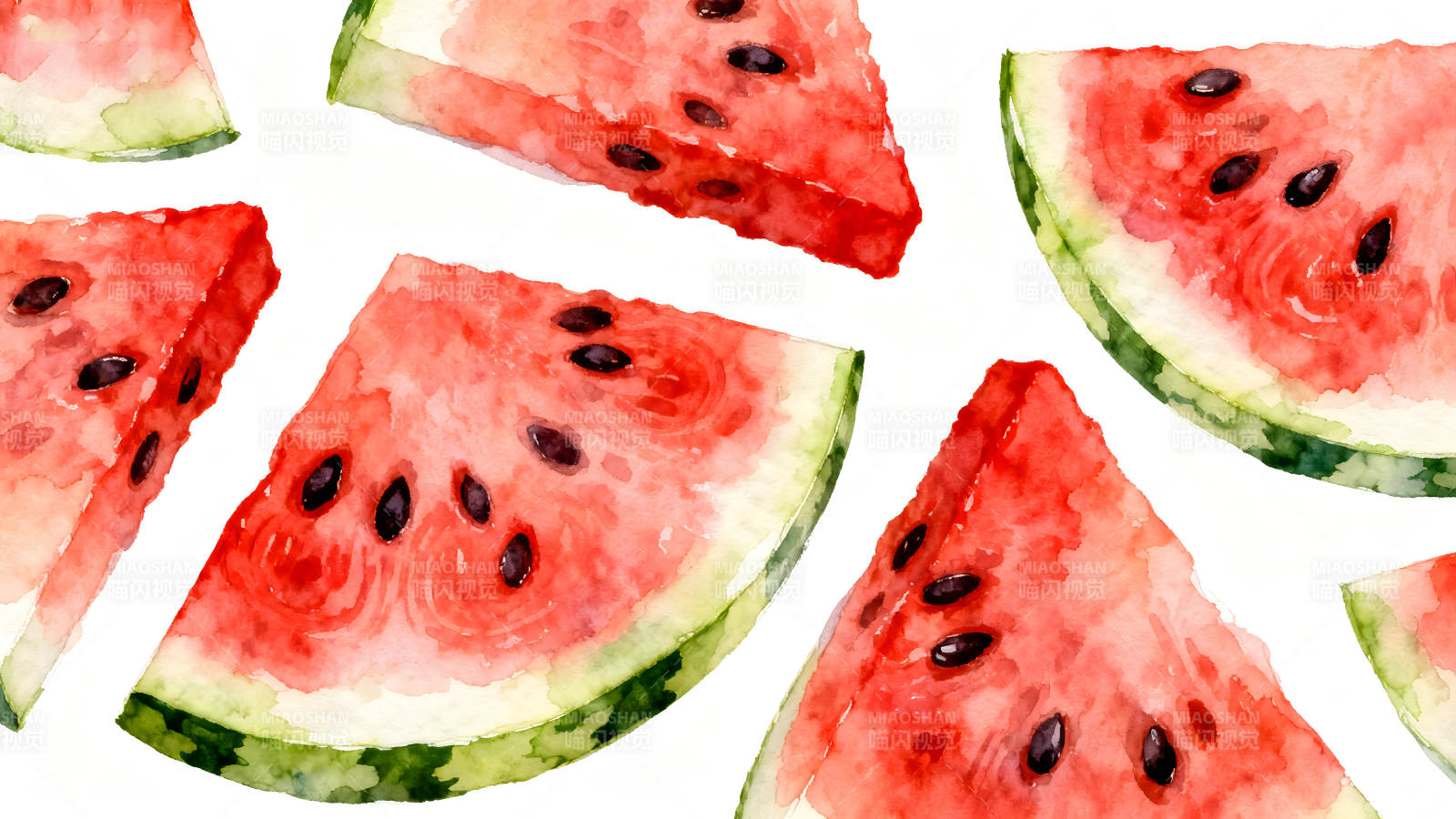 水彩绘制的西瓜切片拼凑起来图片