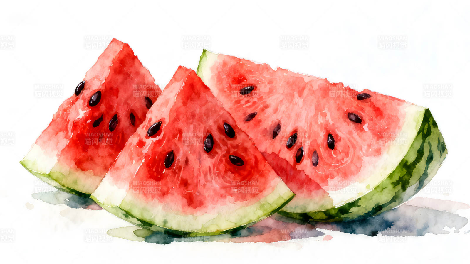 水彩西瓜切片清爽诱人图片