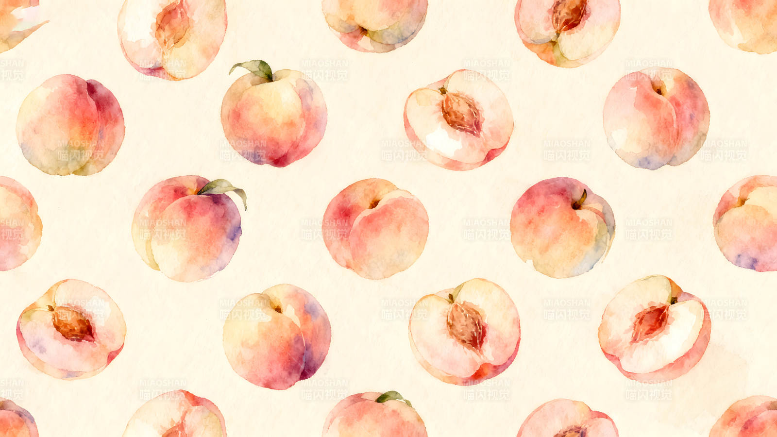 水彩蜜桃图案鲜美水果的艺术图片