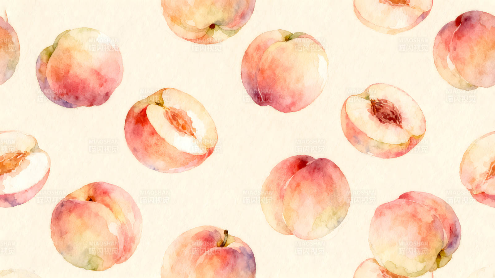 水彩蜜桃图案背景图片