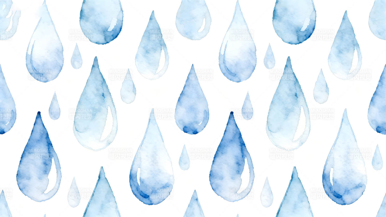 水彩雨滴图案蓝白色调清新图片